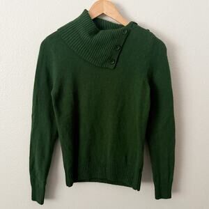 PRIA | European Dark Green Button Turtleneck  Lambswool Blend Sweater | Small